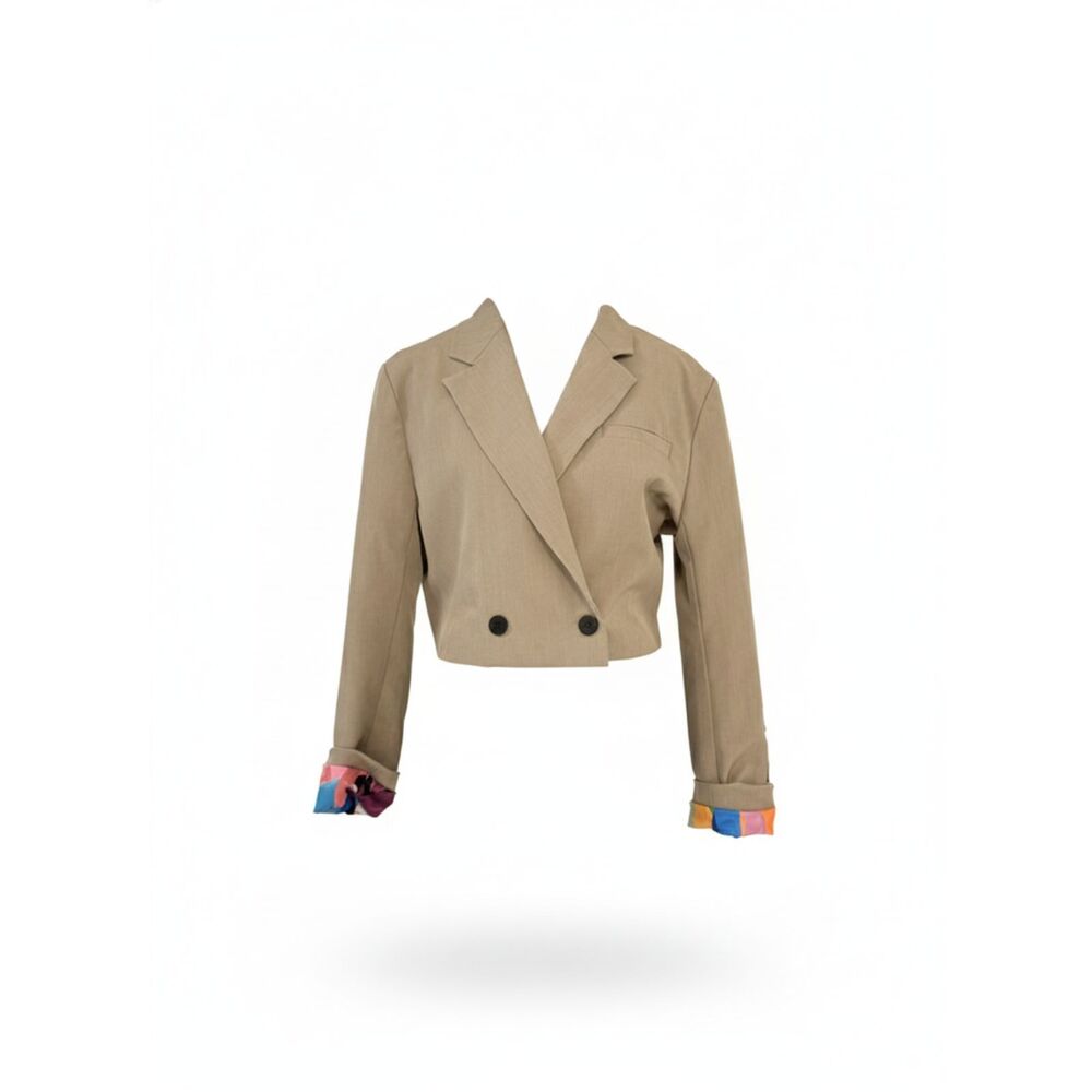 Beige Cropped Blazer with Colorful Cuffs